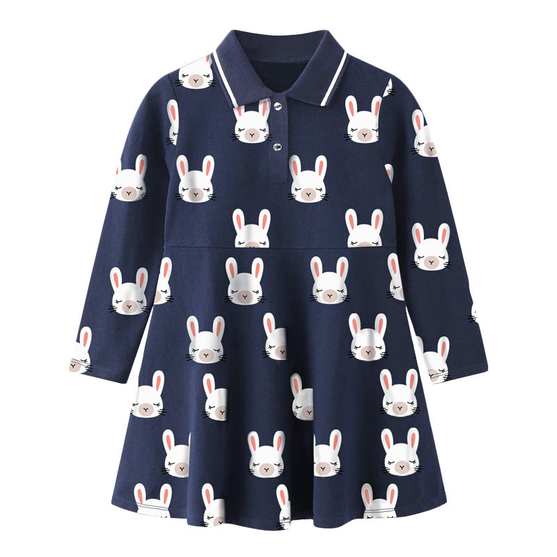 Long-Sleeved Dress With Bunny Pattern